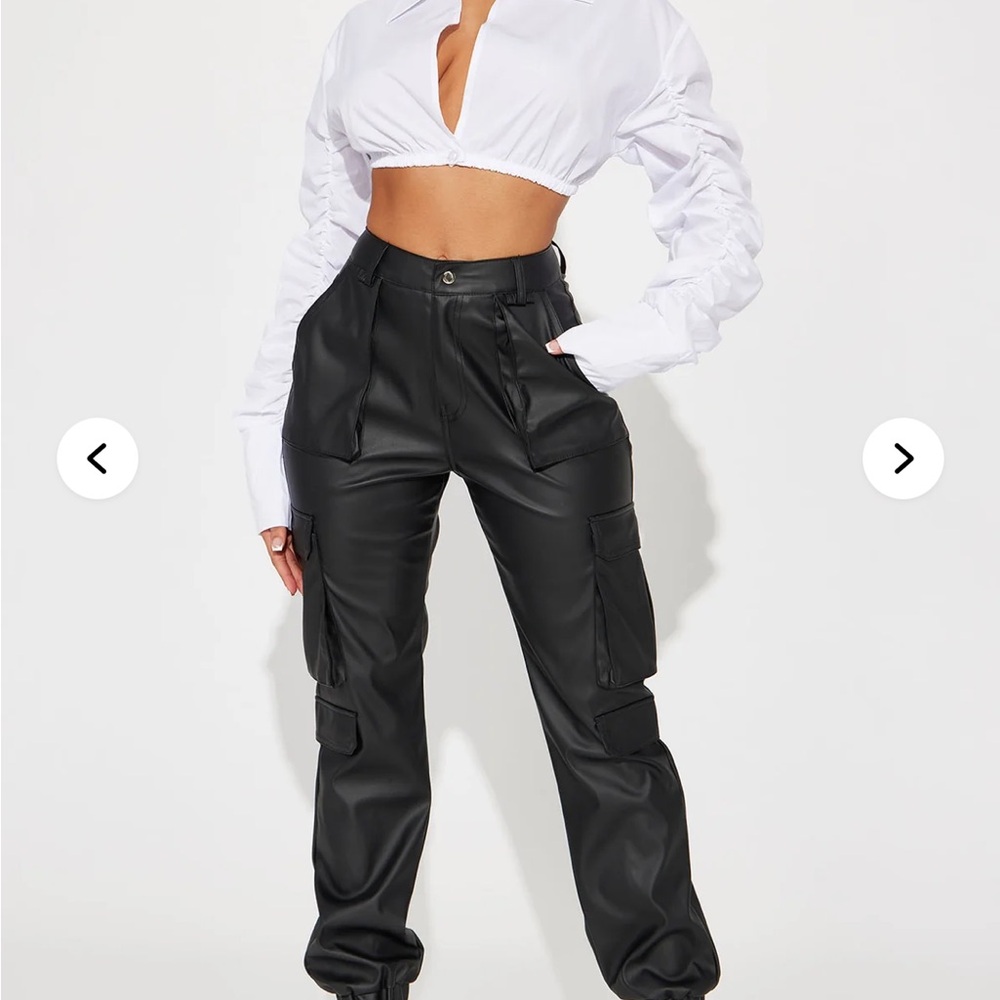 Fashion Nova Black Faux Leather Cargo Pants Sz L – Brand New w/ Tags